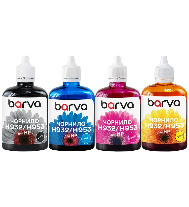 Комплект чернил совместимых для HP 932/933 специальные 4x100 мл, пигментные, BK/C/M/Y Barva (H932-100-MP), фото №:1