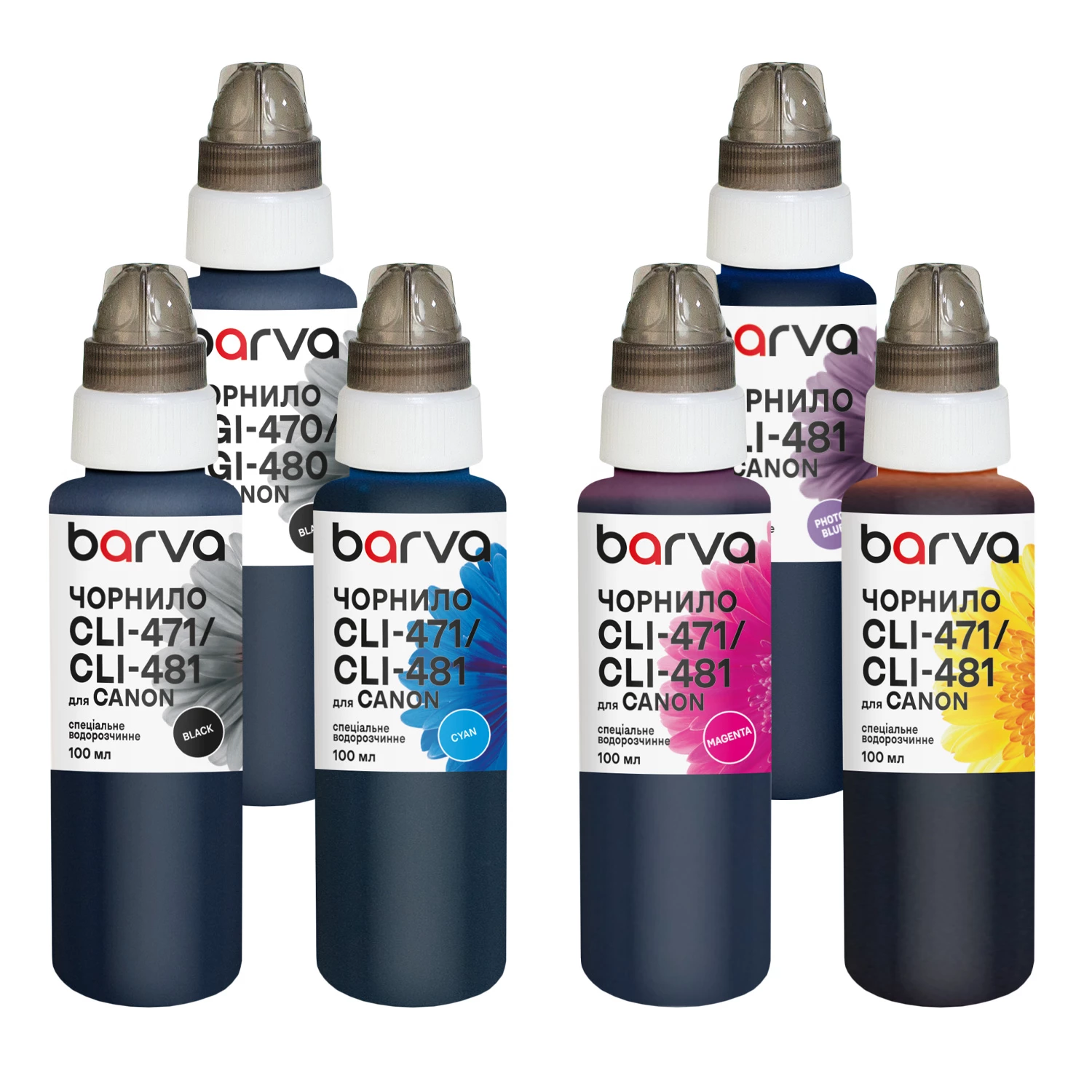 Комплект чернил для Canon PGI-480PGBK + CLI-481BK/C/M/Y/PB специальные 6x100 мл, пигментные/водорастворимые, PGBK/BK/C/M/Y/PB Barva (CPGI480-100-2MP)