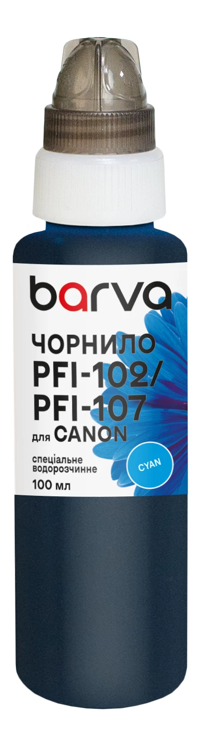Чорнило для Canon PFI-102/PFI-107 C спеціальне 100 мл, водорозчинне, блакитне Barva (C107-885e)