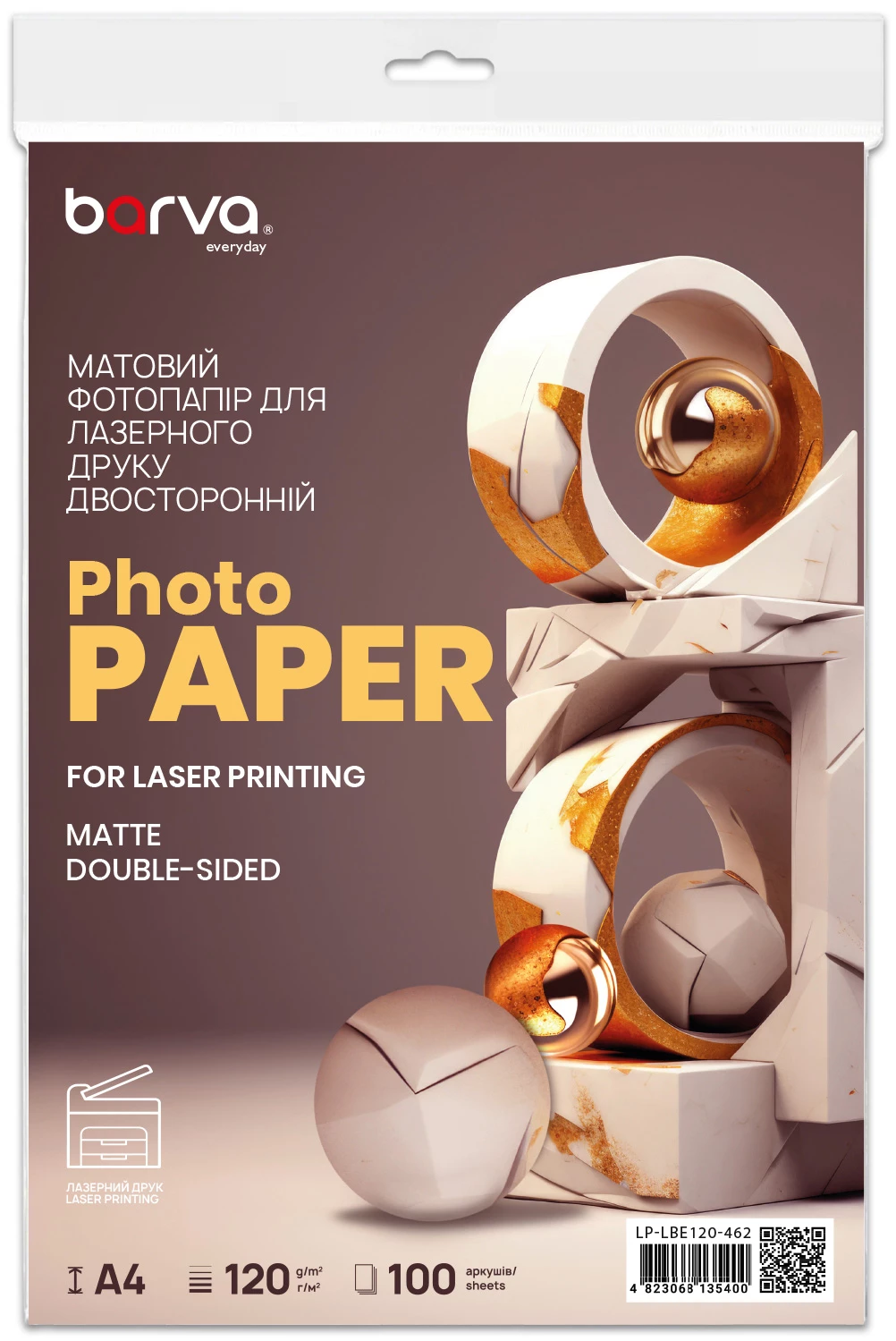 Фотобумага для лазерной печати матовая двусторонняя 120 г/м2, A4, 100 л Everyday Barva (LP-LBE120-462)