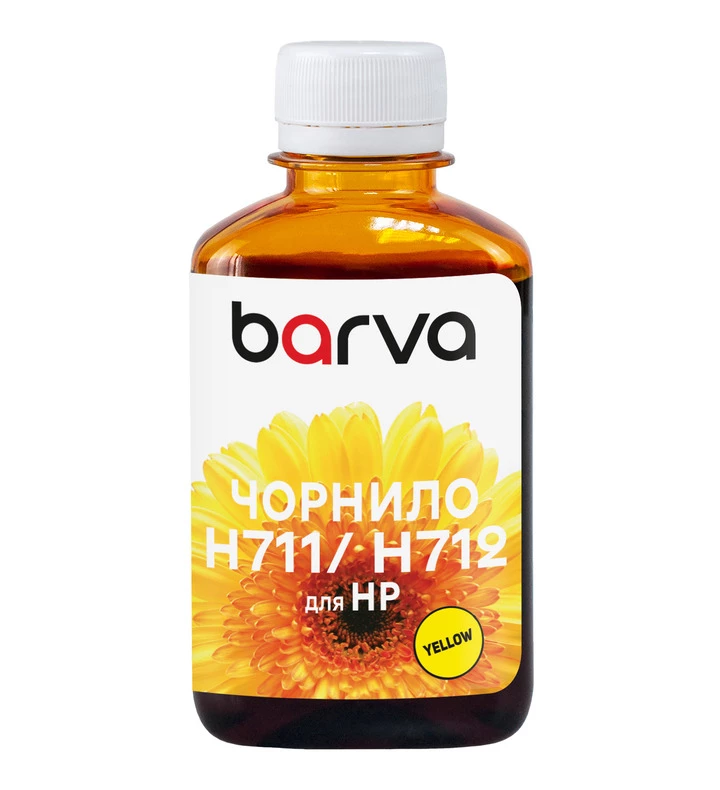 Чернила совместимые для HP 711/712 Y специальные 180 мл, водорастворимые, желтые Barva (H711-860), фото №:1